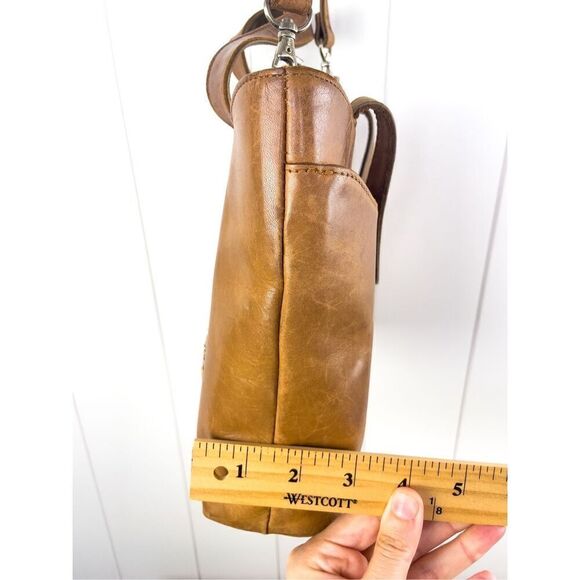 Rolf’s Tan Leather Crossbody Bag With Diamond Bead Design Boho Vintage - Picture 11 of 16